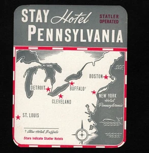 Etiqueta OPC Vintage Statler Hotel Pennsylvania 4 1/2 x 3 3/4" 42805 - Imagen 1 de 1