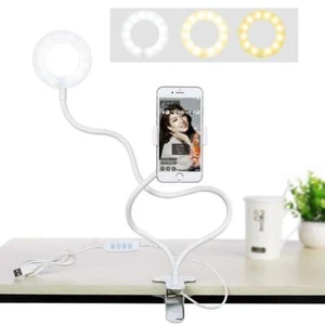 Cell Phone Holder with Selfie Ring Light for Live Stream with Clamp- New - Picture 1 of 3