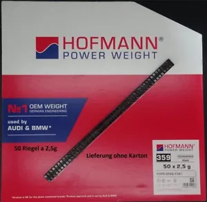 50x 2,5g Klebegewichte Hofmann Typ 359 OEM Zink schwarz 15x5mm Audi+BMW - Bild 1 von 1