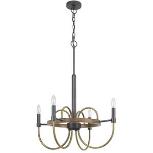 Cal Lighting Seagrove 4 Light 29" Chandelier, Brass/Dark Bronze/Wood - FX-3813-4 - Picture 1 of 1