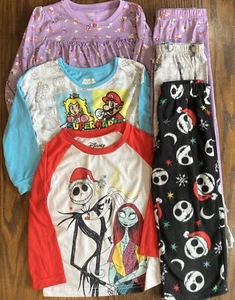 Girls Size 4 Sleepwear Pajamas Clothing Lot Mario Peach Jack Skellington Sally - Picture 1 of 23