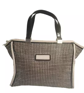 Longchamp Black White Woven Tweed Check Leather 2 Handle Hobo Bag Handbag - Picture 1 of 11
