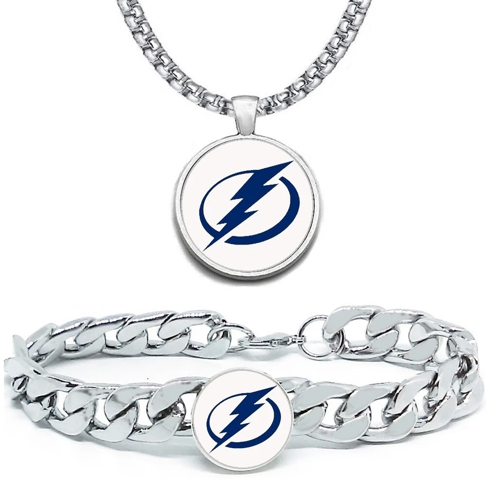 LARGE Tampa Bay Lightning Mens 2PcSet Hockey 24" Necklace With Bracelet D4D30 - Image 1 of 4