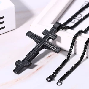 Men's Orthodox Cross Necklace Stainless Steel Religious Jesus Christian Pendant - Picture 1 of 8