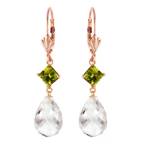 14K.GOLD LEVER BACK EARRING WITH PERIDOT & WHITE TOPAZ - Picture 1 of 15