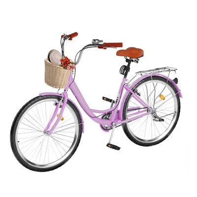 26" Beach Adult Bicycle Bike Single 1 Speed Adjustable Seat w/ Front Basket - Image 1 of 4