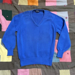 Vintage Burberrys Blue Cotton Pullover Sweater Made in Scotland - Picture 1 of 14