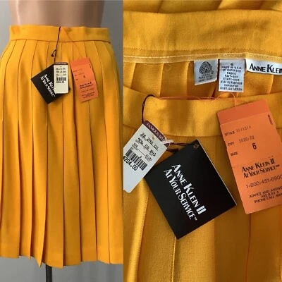 VTG Anne Klein 2 Mustard Yellow Pleated Skirt Size 6 W 27" MWOT Retail $204 MINT - Image 1 of 4