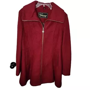Guess Women's Red Wool Blend Winter Trench Over Coat Jacket Full Zip Size Large - Picture 1 of 10