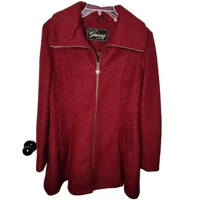 Chaqueta de abrigo Guess para mujer roja mezcla de lana invierno cremallera completa talla grande Foto 1 de 4