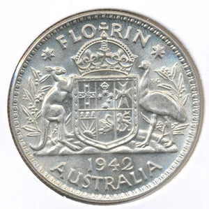 Australia 1942 (m) Florin 2/- George VI (Silver) - aUnc/Unc (E31325) - Picture 1 of 3