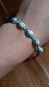 White Howlite Stainless Steel Toggle Bracelet - Picture 1 of 9
