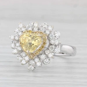 2.18ctw Giallo Zaffiro Diamante Halo Cuore Anello 14k Oro Bianco Misura 7 Da - Foto 1 di 10