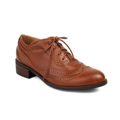 Womens Leather Color Splicing Shoes Brogue Comfort Flat Lace Up Carved Two Tone - Image 1 of 4