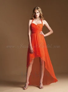 JASMINE BELSOIE $240 8 MANGO TANGO CHIFFON HALTER HI-LO BRIDESMAID PROM DRESS - Picture 1 of 4
