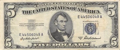 USA   $5  Series of 1953 A  Block  E - A  Circulated Banknote Z18 - Image 1 of 2