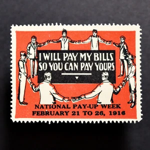Poster Stamp * USA * 1916 National Pay-Up Week Bill Paying Collections New York - Picture 1 of 2