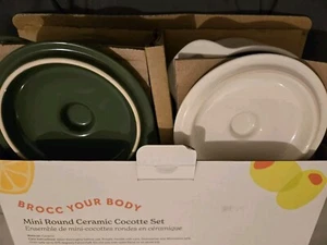 Brocc Your Body Mini Round Ceramic Cocotte Set Green and White Lids NEW IN BOX - Picture 1 of 5
