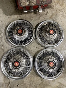 (4) Peugeot Spoke Chrome 14” Wheel Covers Hubcaps with Red Lion Crest - Picture 1 of 9
