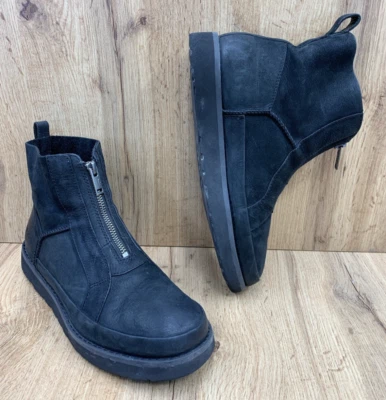 UGG Women's Deconstructed Front Zip Boot Black Nubuck Leather Minimalist Size 9 - Image 1 of 4