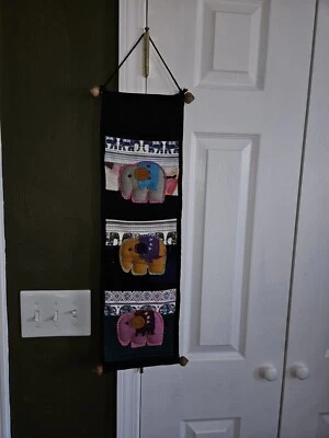 3 Pocket Elephant Hanging Wall Organizer 3 Storage Pockets Hand Made.    b - Image 1 of 4