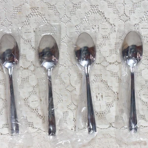 Oneida Lincoln Oval Soup Spoons 7" Glossy Stainless Steel New Set 4 - Picture 1 of 6