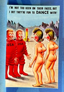 Saucy Bamforth Comic Postcard 1960s Big Boobs Nude UFO Aliens FUN DANCE No 2487 - Picture 1 of 2