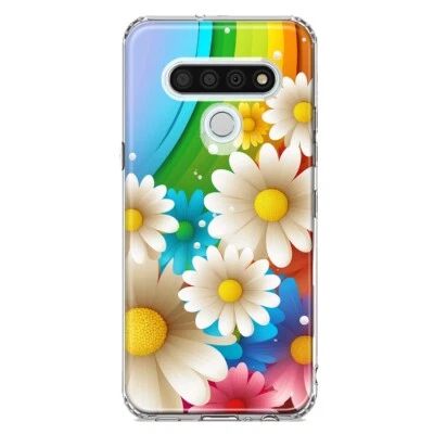 Funda híbrida a prueba de golpes para LG Stylo 6, azul rosa arco iris margaritas Foto 1 de 4