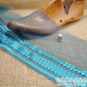 Teal Geometric Embroidered Tulle Lace MO3003 - Picture 1 of 5