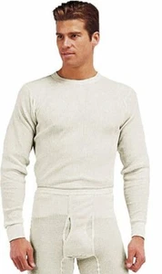 White Natural Cold Weather Winter Thermals Knit Underwear Shirt Top Long Johns - Picture 1 of 1