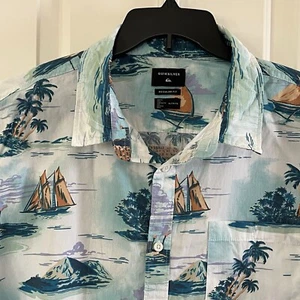 Quicksilver Hawaiian Shirt Adult XL Blue Beach Sailboat Button Up Camp Mens - Picture 1 of 8