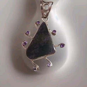 Purple Jade & Amethyst Pendant 925 S/S Setting TW 15.1g Artist Handmade Unique - Picture 1 of 9