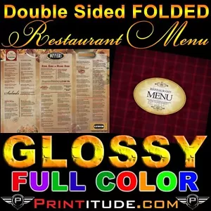 500 MENU 8.5"X14" FULL COLOR 2 SIDED 100LB THICK COVER STOCK GLOSSY MENUS EDDM - Picture 1 of 1