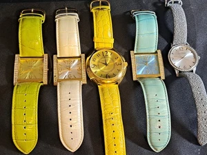 Joan Rivers Classics Collection Watch Gold-Tone Genuine Leather Band Set Of 5 - Picture 1 of 15