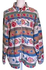 Vintage Alfred Dunner Women's Blue/Tan/Red Floral Full Zip Fleece Jacket Size XL - Picture 1 of 4