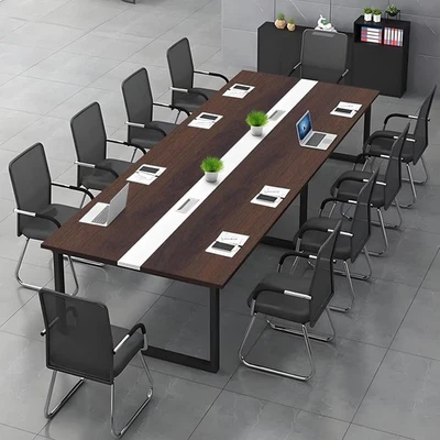 160cm Dark Walnut/White Conference Table with Cable Ports & Adjustable Feet - Image 1 of 4