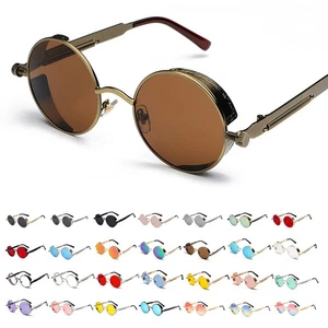 Vintage Round Steampunk Sunglasses Retro Metal Circle Frame Sun Glasses Eyewear - Picture 1 of 39