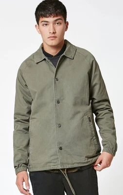Men’s RVCA Olive Green Coach Button Up Jacket With Drawstrings Size Medium - Image 1 of 4