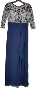 JS Collections Womens  Embellished Top Maxi Evening Dress Gown Sz 4 Beige Navy - Picture 1 of 8