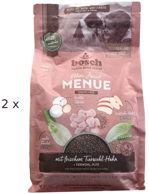 (€9,57/kg) Bosch Menue Mini Junior Tierwohl-Huhn Welpenfutter XS Hund 2 x 2,4 kg - Bild 1 von 2