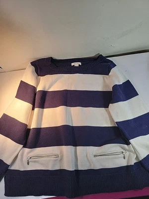 Nautica Womens Blue/White Striped Knit Sweater With Zipper Pockets Size L - Изображение 1 из 4