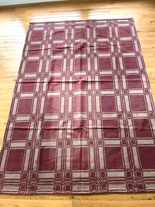 Vintage hellbraun burgunderrot Plaid gewebt Gobelin Überwurf Decke Bauernhaus gemütlich - Bild 1 von 10