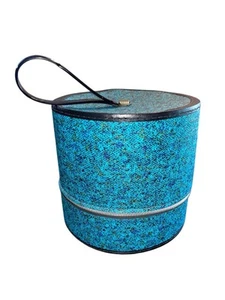 De colección Años 60-70 Sombrero Caja Peluca Estuche Tren Estuche Redondo Equipaje de Viaje MCM Azul Atómico - Imagen 1 de 5