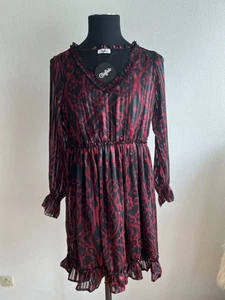 Buffalo Damenkleid burgungerrot-schwarz Chiffon Midi Kleid mit Volant - Picture 1 of 5
