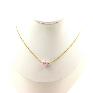 Collar 1 Perla Jaspe Rosa Verde 8 Mm. Cadena De Acero Dorado Inoxidable - Imagen 1 de 3
