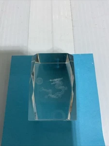 Vintage Clear Crystal 3" Paperweight Dragon And Moon - Bild 1 von 2