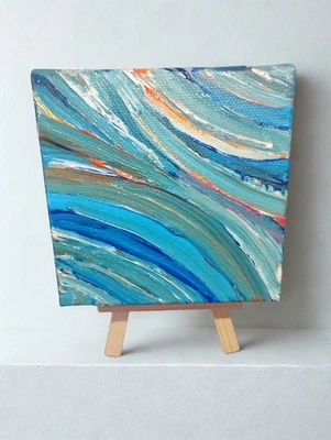 Pintura Acrílica Texturizada Original 4x4 Océano sobre Lienzo con Caballete | Mini Decoración Foto 1 de 3