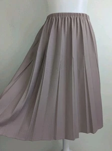 70s Vintage Pleated Skirt Taupe Polyester USA Made 8 10 M Knee Length Secretary - Picture 1 of 6