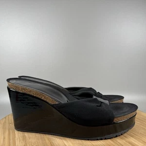 Donald J Pliner Keilsandalen Plateau schwarz Kork Größe 8,5 Stretchriemen - Bild 1 von 8
