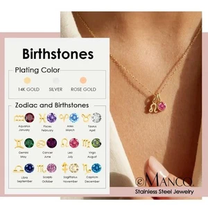 Birthstone astrology sign necklace, Double Pendant Zodiac, mother's day Gift - Picture 1 of 6
